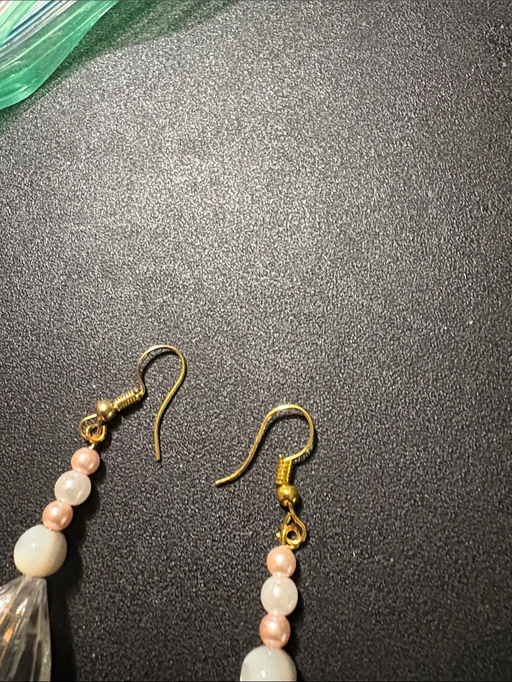 Clear Teardrop Glass Bead Dangle Earrings with Pink Accents